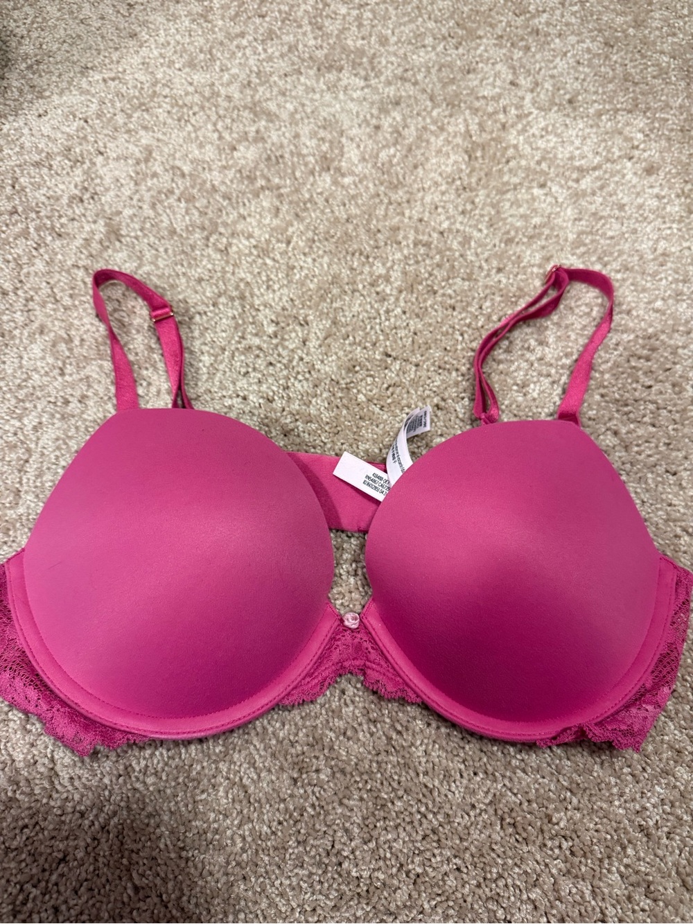 Victoria's Secret Molded push up Lace-Trim Bra - Hot Pink